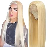 AiPliantfis Human Hair Wig Glueless Wig Wear and Go Pelucas Cabello Peluca Mujer Straight 13X6 Lace #613 Blonde Pre Plucked 150% Density Real Unprocessed Remy Hair 12 Inch
