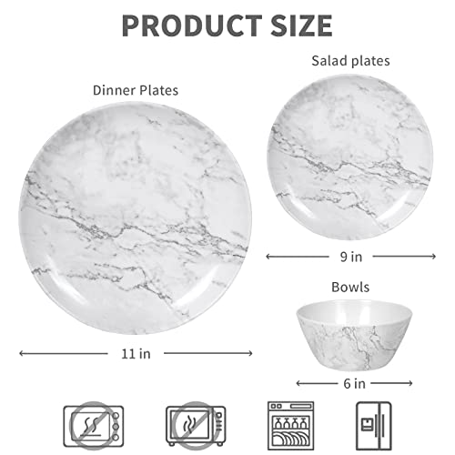 Melamine Dinnerware Set for 4-12 Piece Dinner Dishes Set for Camping Use, Lightweight Unbreakable and Dishwasher Safe, Marble Pattern