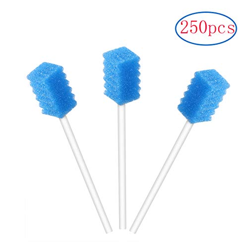 Wellgler Disposable Oral Swabs, mouth cleaning sponge brush, 250pcs, blue, tooth