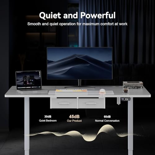 HLDIRECT Electric Standing Desk, 79 x 31 Inch Height Adjustable Desk with Power Outlets Ergonomic Sit Stand Desk with Drawers Computer Desk with Memory Presets for Home Office, Workstation, White — view 7