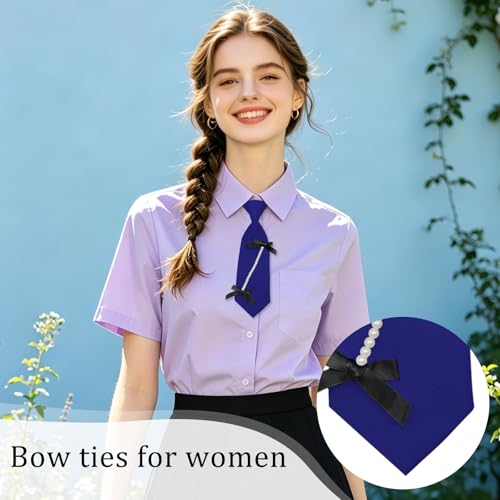 Rzmtaol Short Ties for Womens Bow Tie Pre Tied Pearl Adjustable Neck Tie — view 2