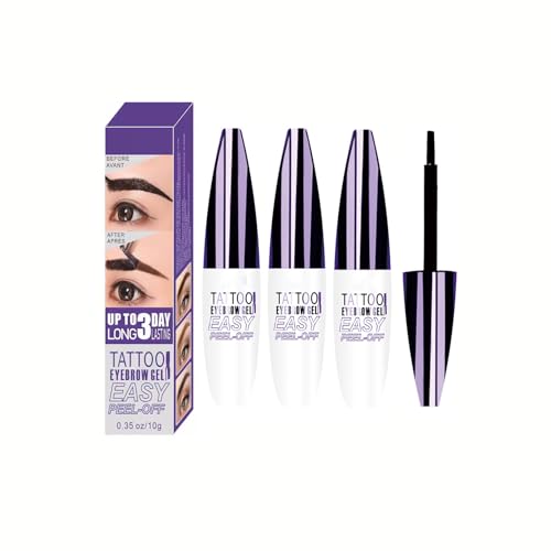 3 Pcs Easy Peel Eyebrow Tattoo Gel, Semi-Permanent Eyebrow Tattoo Tear-Off Eyebrow Paste, Anti-smudge, Waterproof and Sweatproof, Natural and Long-lasting，0.35 OZ Each