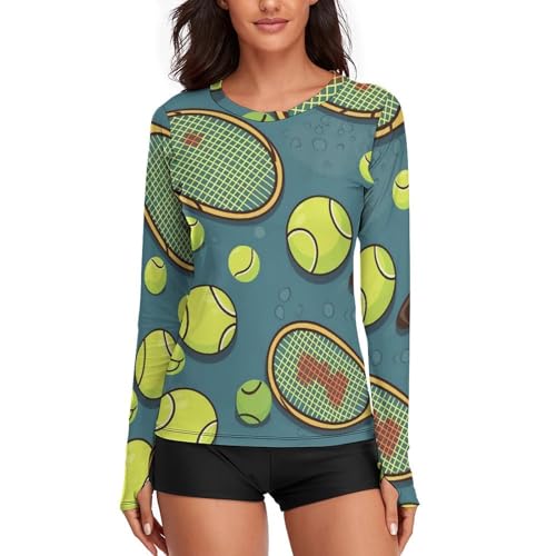 Chemise de soleil raquettes de tennis imprimée pour femme active en randonnée et fitness