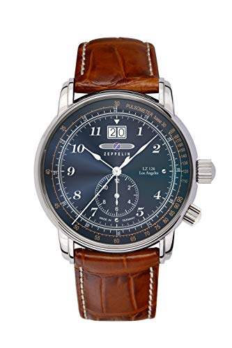 Zeppelin Lz126 Dual Time Men's Watch Ronda 6203.B Satined Stainless Steel Case Blue Dial 8644-3 #TOP26