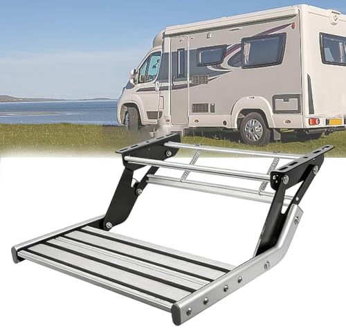 Retractable 1/2-Step RV Camper Steps - Anti-Slip, Heavy-Duty Steel Platform with LED Lights for Secure Entry & Exit - Durable Non-Slip Stair for Trailers & RVs