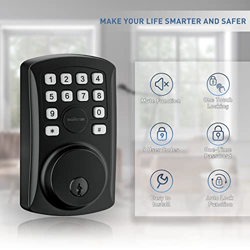 Signstek Keyless Entry Door Lock, Deadbolt Smart Lock, Electronic Keypad Deadbolt For Front Door, Office, Apartment, Easy-Installation, Auto Lock- Matte Black #TOP4