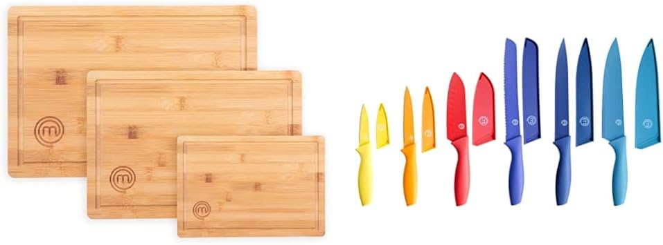 MasterChef Bamboo Cutting Board Set + Knife Set with Covers 6 Pieces