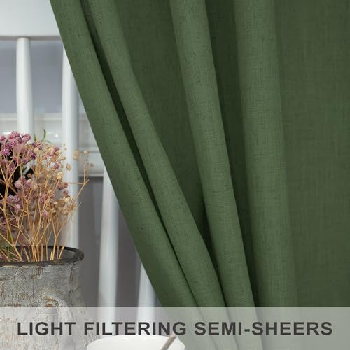 Pitalk Olive Green Curtains 96 Inches 8 FT Long for Living Room 2 Panels Back Tab Pocket Drape Thick Sheer Linen Cotton Modern Rustic Trendy Earthy Army Moss Green Curtain for Bedroom Farm House Decor by Pitalk - Used condition - Image 4
