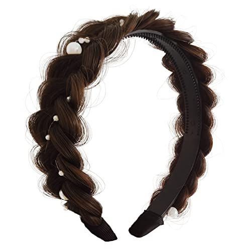 T-MILES New Handmade Braided Wig Headband With Pearl for Girls Toothed non-slip Braided Hairband Headgear for Women