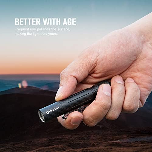 OLIGHT I3T Carbon Fiber Slim Torch 5 or 180 Lumens LED Pocket Flashlight Battery Power Light Handy Tail Switch Dual Direction Pocket Clip for Multiple Carrying. (Carbon Fiber)