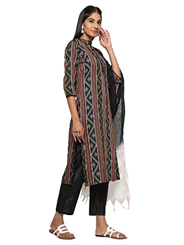 Image of Vbuyz Women's Cotton Blend Printed Straight Stitched Kurta Pant with Dupatta (VF-KU-1949-SKD-38 Black Medium)