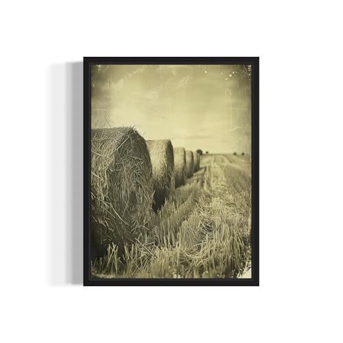 Hay Bales Art Poster Print, Vintage Rustic Wall Art Photography
