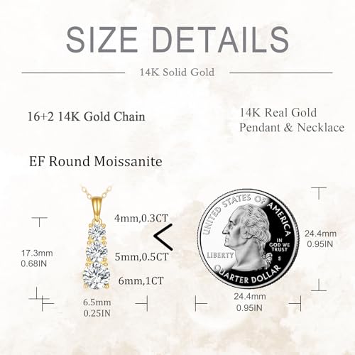 DOVRAN 14K Solid Gold Moissanite Necklace for Women 3 Stone 1.8CT Moissanite Engagement Necklace Wedding Pendant Real Gold Moissanite Jewelry for Her4