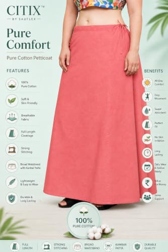 Image of CITIX Pure Cotton Petticoat for Women's Saree | Adjustable Drawstring Waist