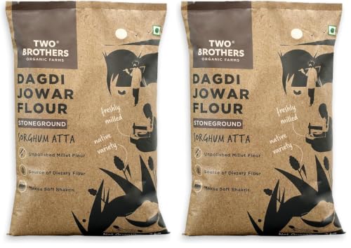 Image of Two Brothers Organic Farms - Jowar Atta (2kg) | Vitamins & Minerals Rich Cereal | Stoneground Sorghum Flour | Desi Dagdi Variety | Gluten Free Flour | Use It To Make Bhakris, Porridges and Soups