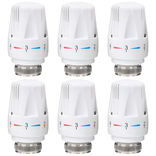 Valve Technik Thermostatkopf Heizungsthermostat Heizkörperthermostat Heizungsregler Heizkörperventil für Gewinde M30x1,5 für Büro und Zuhause (6 Stück)