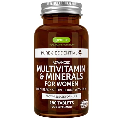 Multivitamin Tabletten, Vitamin für Frauen mit extra Eisen, Folsäure als Folat, Zink, Selen & Vitamin D3, bioaktiv und vegan, 180...