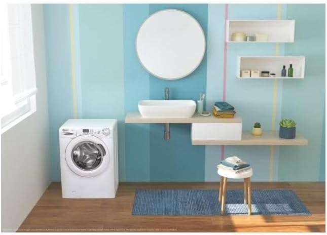 Energy efficiency label for Candy EY 1281DE/1-S washing machine, showing Class D, 73 kWh/100 cycles, 8.0 kg capacity, 3:38 cycle duration, 44 L water, and 77 dB noise