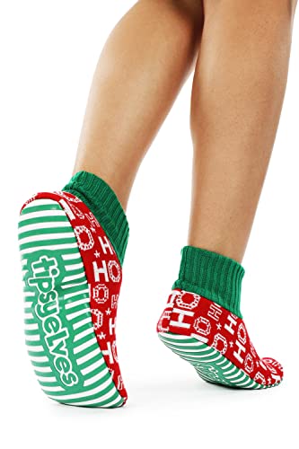 Image of Tipsy Elves Unisex Ugly Christmas Sweater Inspired Fuzzy Slipper Socks for Adults