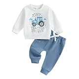 Toddler Baby Boys Farm Outfits Tractor Letter Print Jumpers Sweatshirts Pants Jogger Trousers Set Fall Winter Clothes Tracksuit (White, 3-6 Months)