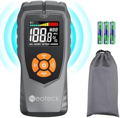 Neoteck Pinless Moisture Meter Non-Destructive Wood Moisture Detector With LCD Display Sound Alarm for Walls, Drywall, Masonry, Woodworking, Plaster, Floor, Concrete
