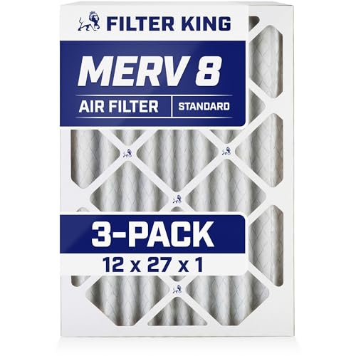 Filter King 12x27x1 Air Filter | 3-PACK | MERV 8 HVAC Pleated A/C Furnace Filters | MADE IN USA | Actual Size: 11.5 x 26.5 x .75"