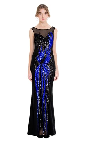 Image of ANGEL FASHIONS Women's Sheer Gold Sequined Black Splicing Evening Dress
