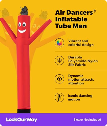 Image of LookOurWay Air Dancers Wacky Waving Inflatable Tube Man Attachment - 7 Feet Tall Advertising Air Dancer Waving Man Inflatable Tube Guy - Blower Not Included - Red