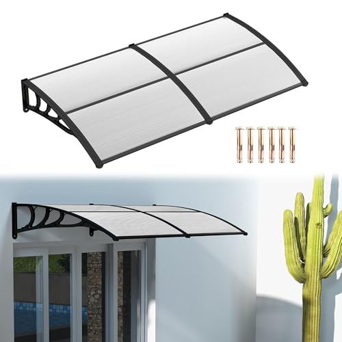 RELAX4LIFE Marquise de Porte Exterieur 200x100 CM, Auvent Porte d’Entrée en Polycarbonate, Protection Contre Pluie et UV, Auvent Marquise Aluminium pour Terrasse Balcon Patio