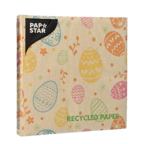 PAPSTAR 300 servilletas, 3 capas, pliegue 1/4, 33 cm x 33 cm, diseño de huevos naturales de papel reciclado