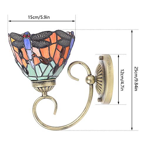 Image of Wall Sconce Bedside Wall Mount Lamp 1-Light Dragonfly Stained Glass Shade Wall Light for Bedroom Hallway Stairway Balcony
