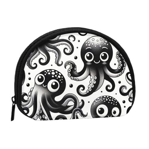 Portable Coin Purse Cute-Cartoon-Inkfish Mini Zippered Money Pouch Card Holder