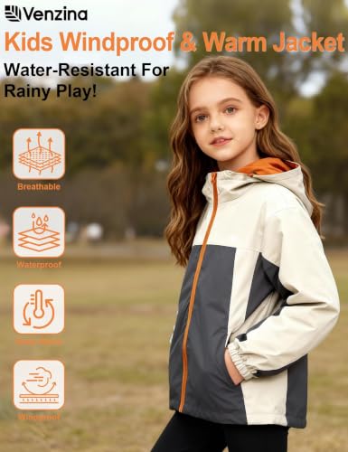 Image of Venzina Kids' Adventure-Ready Windproof Jacket Thermal-Insulated & Water-ResistantFixed Hood for Hiking, Camping, School