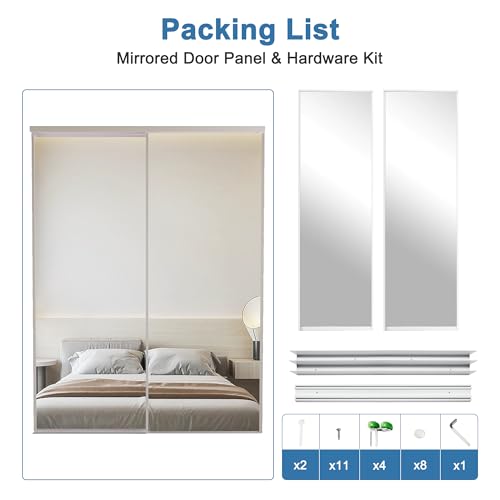 Image of Sliding Closet Doors 48 inch x 80 inch(Double 24.4 inch x 80 inch), Mirrored Doors Aluminum Frame with Hardware Kit & Guide, Interior Door for Bedroom No Assembly Required