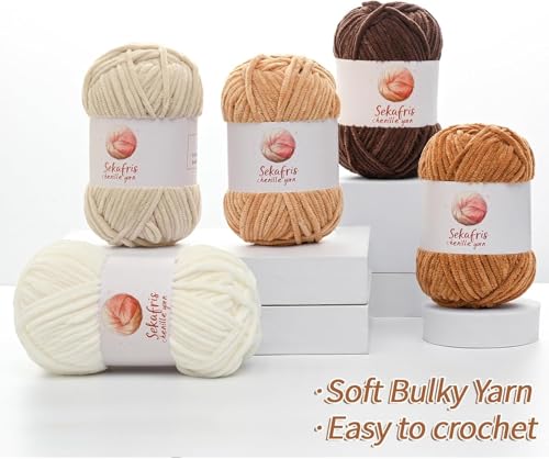 Image of Chenille Yarn for Crocheting, Size 5 Bulky,Milky White | 100g /131yds Soft Chunky Velvet Yarn for Crochet and Knitting,Fluffy Baby Yarn for Amigurumi,Blankets and DIY Crafts.
