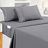 Utopia Bedding Full Sheet Set – Soft Microfiber 4 Piece Luxury Bed Sheets with Deep Pockets – Embroidered Pillow Cases – Side Storage Pocket Fitted Sheet – Flat Sheet (Grey)