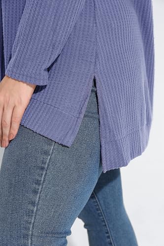 Image of RITERA Women's Plus Size Waffle Tops Long Sleeve Turtleneck Sweater Shirts Knit Tunic Oversized Casual Pullover Blouse XL-5XL