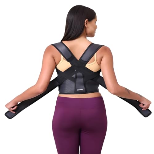 Image of ZEDAN Neoprene Posture Corrector Belt for Men & Women | Back & Shoulder Support | Spine Alignment & Body Posture Correction | Upper & Lower Back Pain Relief | Universal Size - Black