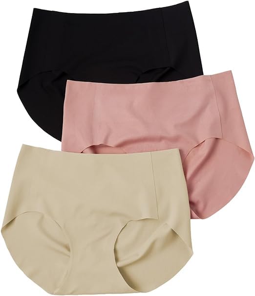 LuvreenaPlain Solid Women Seamless Hipster Ice Silk Panty | No Show High Waist Briefs Underwear for Women Seamless Panties Multi Pack Undergarments (M) Multicolour (Large, Multicolor)