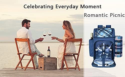 Hap Tim Picnic Basket Backpack for 2 Person with 2 Insulated Cooler Compartment, Wine Holder, Fleece Blanket, Cutlery Set, Gifts Ideals for Wedding, Housewarming, White Elephant, Bridal Showers - Image 8