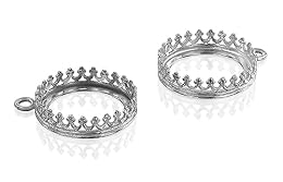 925 Sterling Silver Pendant Trays for Jewelry Making - 4 Pieces of 16mm Round Crown Bezel Settings with 1 Loop - Bezels for Jewelry Making - Perfect for Pendants and Earrings