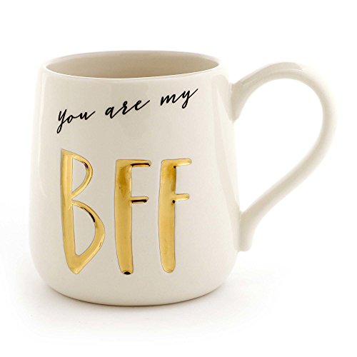 Enesco Our Name Is Mud “Bff” Stoneware Engraved Coffee Mug, Gold, 16 Ounce (Pack of 1)