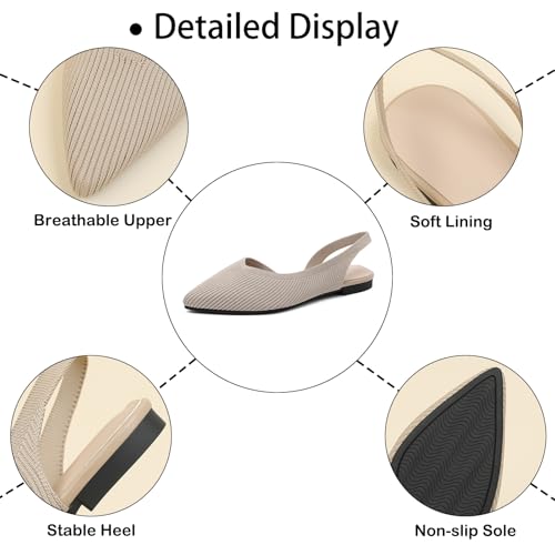 Women's Knit Mesh Slingback Dress Pumps Fashion Comfortable Closed Pointed Toe Breathable Elastic Ankle Strap Low Heel Mules Sandals for Work Wedding Party3