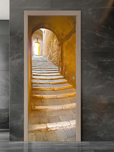 FLFK Adesivi per porte 3D Stacca e attacca 77x200cm(Set di 2 fogli) - Modello di scala a tunnel Carta da parati autoadesiva per pareti e porte poster per la camera da letto e il soggiorno