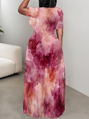 Image of SUZONANA Plus Size Dresses for Women Summer Casual Maxi Dress Short Sleeve Loose Vacation Dress