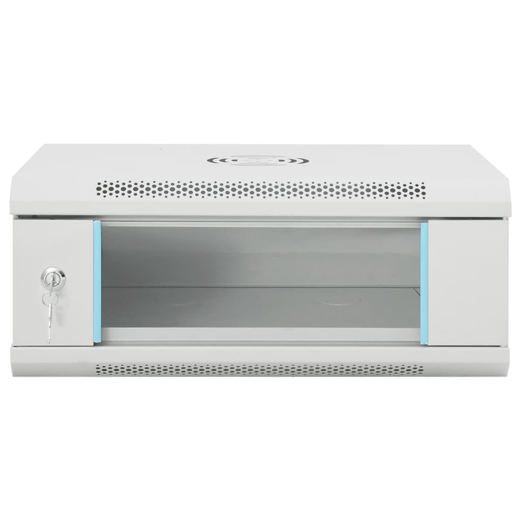 4U Armadio di rete da parete da 19 pollici, IP20, grigio, in acciaio laminato a freddo, con porta in vetro chiudibile a chiave, 53 x 40 x 21 cm, per rete domestica, ufficio, server rack e