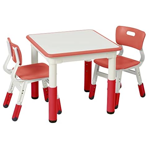 ECR4Kids Square Resin Dry-Erase Adjustable Activity Table with 2 Chairs, Red (3-Piece Set) Cover
