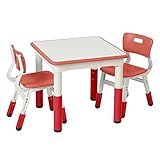 ECR4Kids - Mesa de actividad cuadrada de resina de borrado en seco ajustable con 2 sillas, color rojo (juego de 3 piezas)