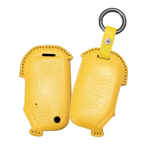 Coque de clé Kia étui cuir de chèvre jaune compatible Sportage Sorento Ceed