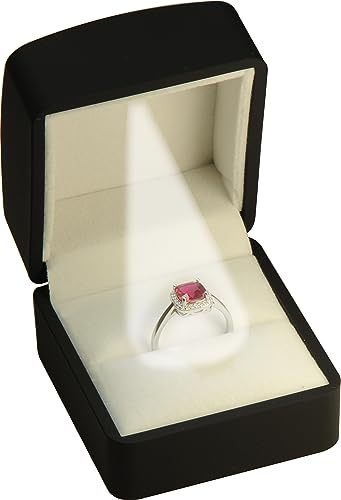 Image of LED Black Ring Box for Proposal, Wedding, Engagement, Birthday, Valentine' Day, Mother's Day, Father's Day, Christmas...Luxury Arc Shaped Top Design LED Ring Jewelry Gift Box with Light for Men for Women for Girls Box Dimension 2.28〞(W)*2.48〞(D)*1.65〞(H)